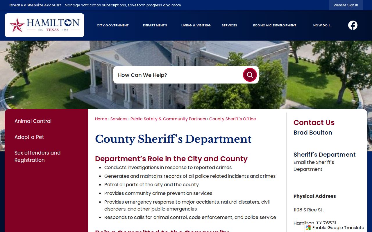 Hamilton County Sheriff’s Office page for Hamilton arrest record routing