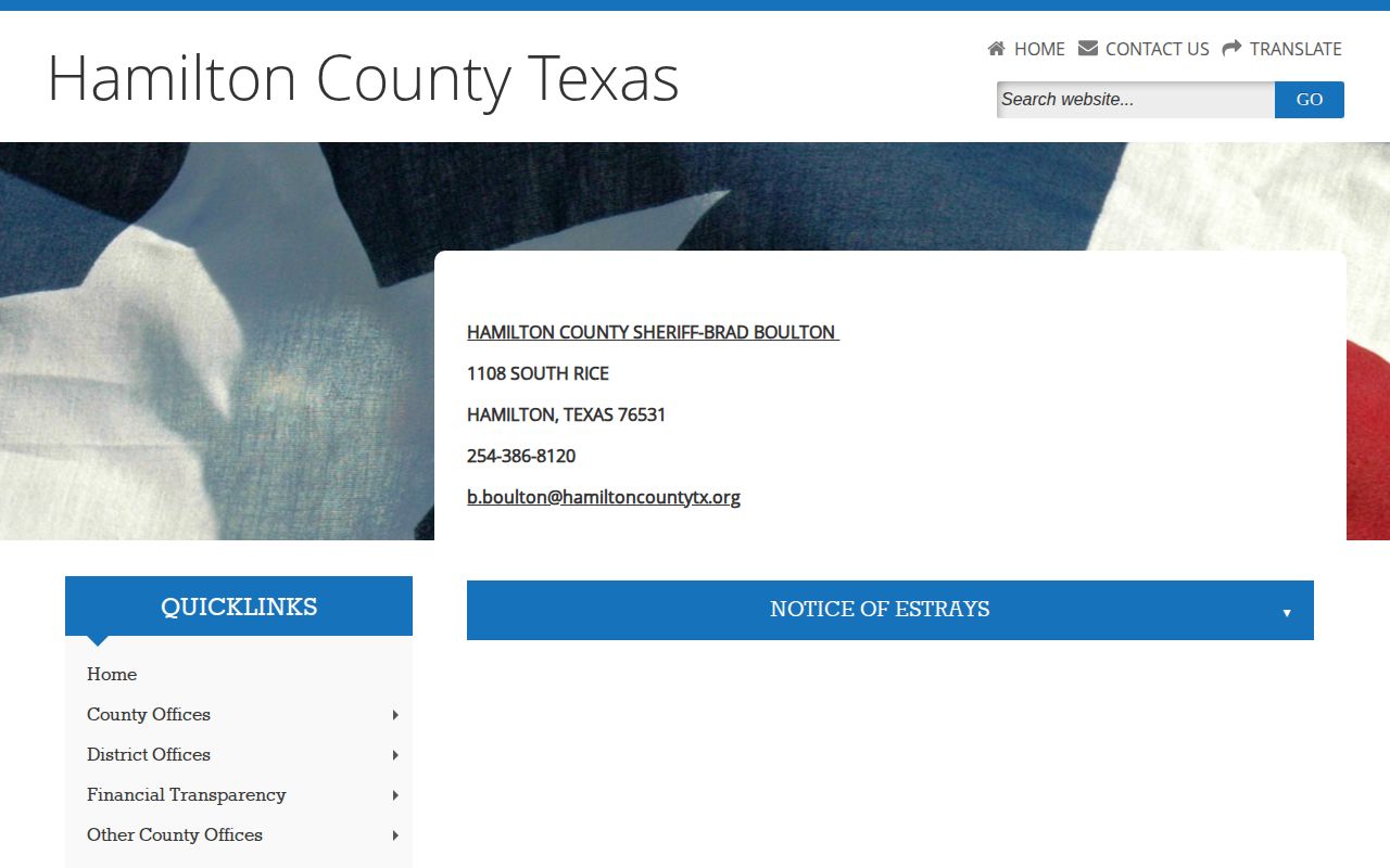 Hamilton County Sheriff booking-record contact page