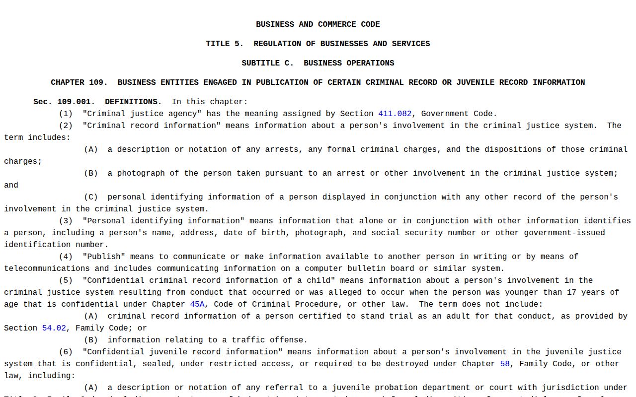 Texas law on Hamilton County booking-photo record corrections